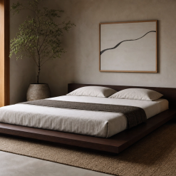 Modern Grey Upholstered Wooden Bed