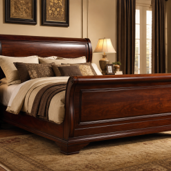 Scandinavian Oak Bed with Beige Upholstery
