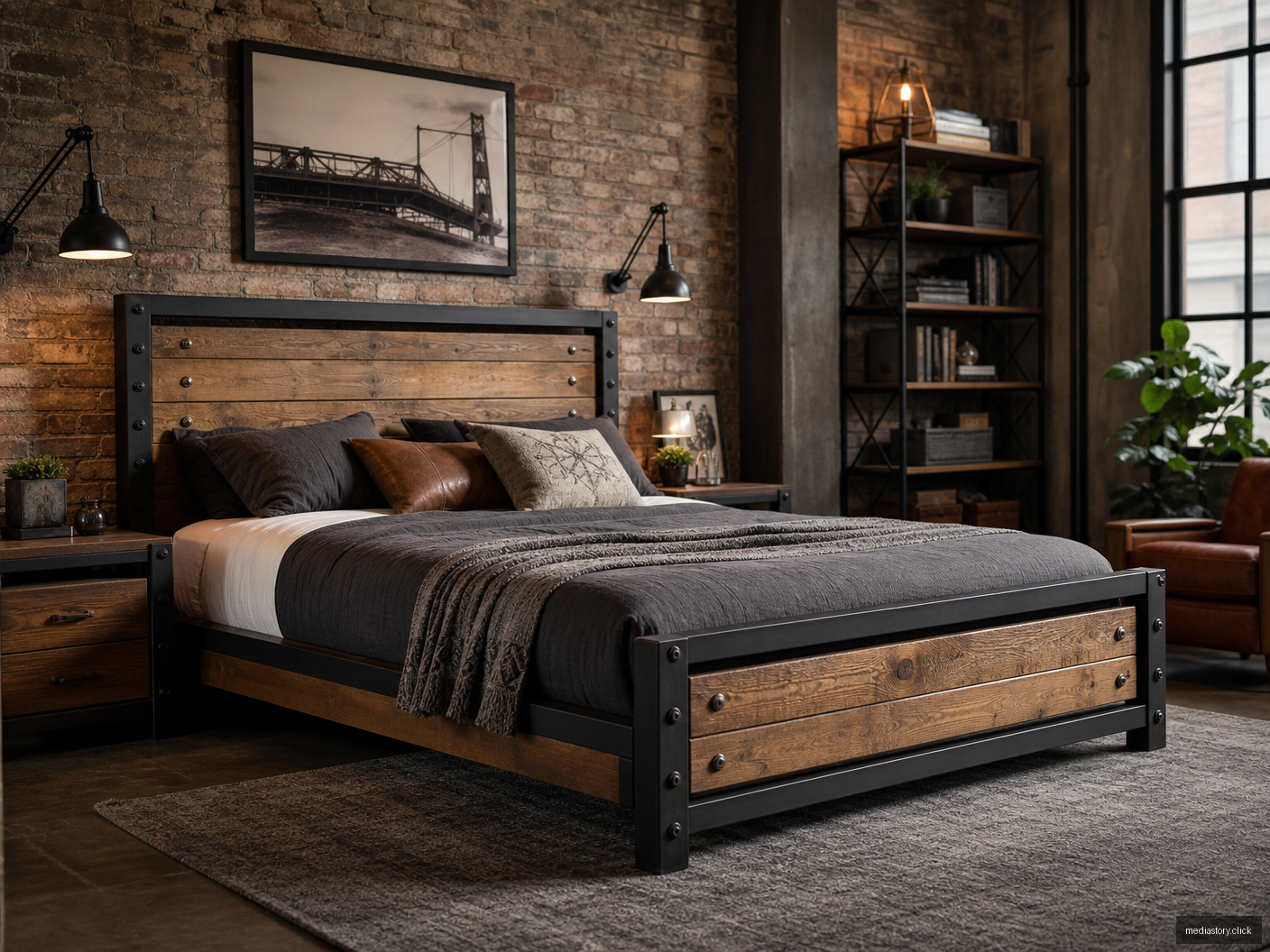 Contemporary Black Wood Bed