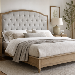 Natural Ash Bed with Green Velvet