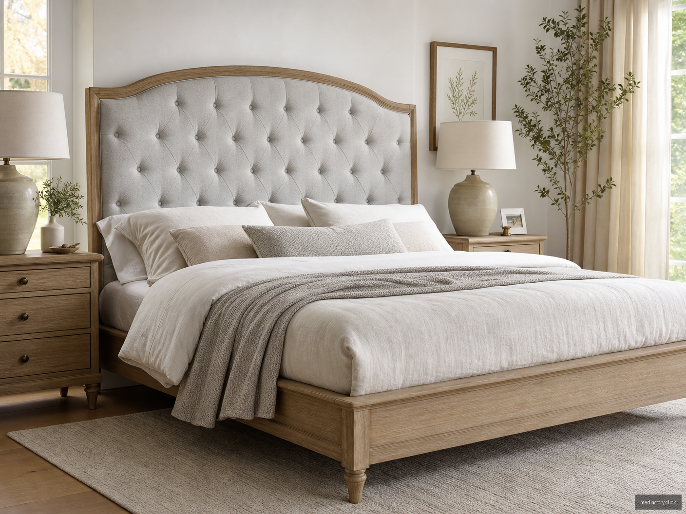 Natural Ash Bed with Green Velvet