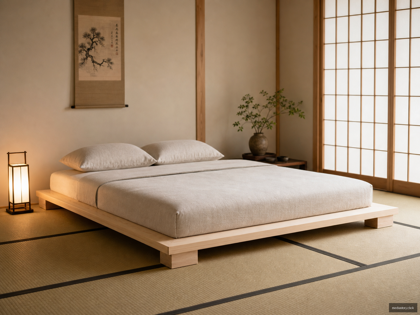 Minimalist White Oak Bed