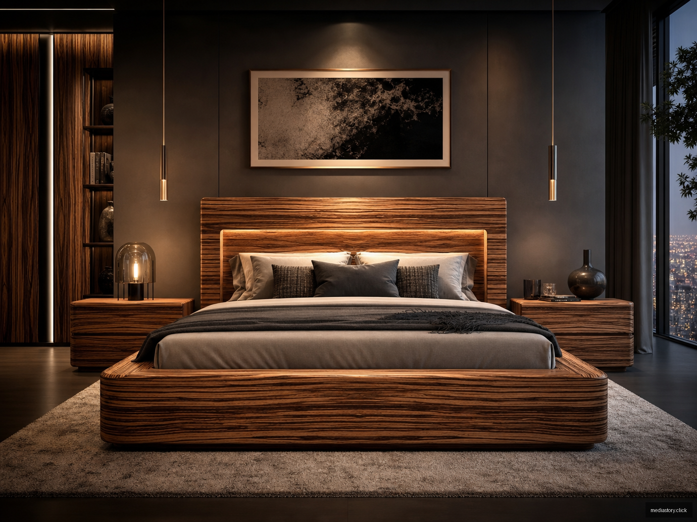 Royal Blue Velvet Panel Bed